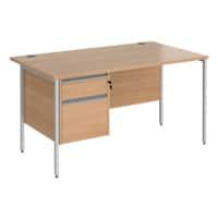 Dams International Contract 25 Straight Desk Rectangular with Beech Coloured MFC Top and Silver H-Frame Legs and 2 Lockable Drawer Pedestal 1,400  x 800 x 725 mm
