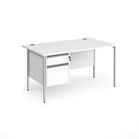 Dams International Straight Desk with White MFC Top and Silver H-Frame Legs and 2 Lockable Drawer Pedestal Contract 25 1400 x 800 x 725mm