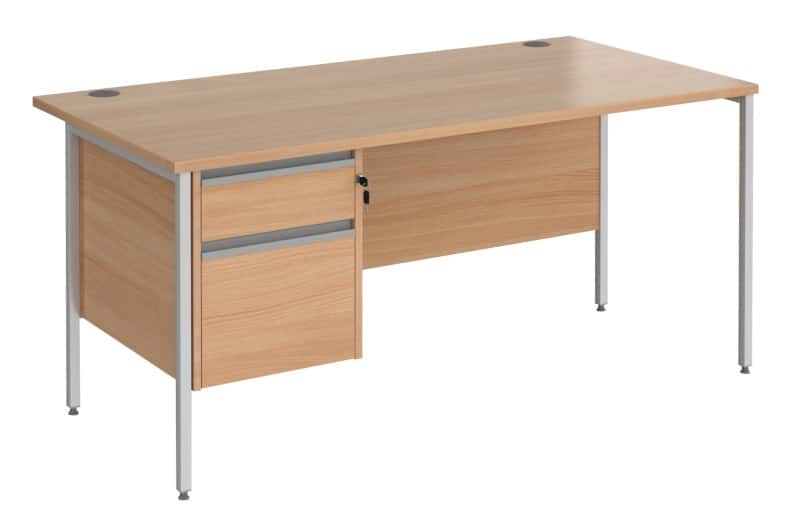 Straight Desk with Beech Coloured MFC Top and Silver H-Frame Legs and 2 Lockable Drawer Pedestal CH16S2-S-B 1600 x 800 x 725mm