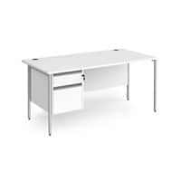 Dams International Straight Desk with White MFC Top and Silver H-Frame Legs and 2 Lockable Drawer Pedestal Contract 25 1600 x 800 x 725mm