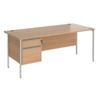 Straight Desk with Beech Coloured MFC Top and Silver H-Frame Legs and 2 Lockable Drawer Pedestal Contract 25 1800 x 800 x 725mm