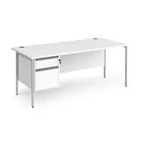 Dams International Straight Desk with White MFC Top and Silver H-Frame Legs and 2 Lockable Drawer Pedestal Contract 25 1800 x 800 x 725mm