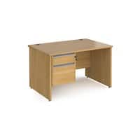 Dams International Straight Desk with Oak Coloured MFC Top and Silver Frame Panel Legs and 2 Lockable Drawer Pedestal Contract 25 1200 x 800 x 725mm