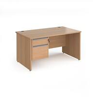 Dams International Straight Desk with Beech Coloured MFC Top and Silver Frame Panel Legs and 2 Lockable Drawer Pedestal Contract 25 1400 x 800 x 725mm