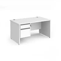 Dams International Straight Desk with White MFC Top and Silver Frame Panel Legs and 2 Lockable Drawer Pedestal Contract 25 1400 x 800 x 725mm