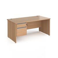 Dams International Straight Desk with Beech Coloured MFC Top and Silver Frame Panel Legs and 2 Lockable Drawer Pedestal Contract 25 1600 x 800 x 725mm