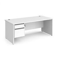 Dams International Straight Desk with White MFC Top and Silver Frame Panel Legs and 2 Lockable Drawer Pedestal Contract 25 1800 x 800 x 725mm