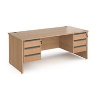 Dams International Straight Desk with Beech Coloured MFC Top and Graphite Frame Panel Legs and 2 x 3 Lockable Drawer Pedestals Contract 25 1800 x 800 x 725mm