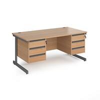 Dams International Straight Desk with Beech Coloured MFC Top and Graphite Frame Cantilever Legs and 2 x 3 Lockable Drawer Pedestals Contract 25 1600 x 800 x 725mm