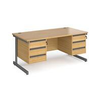 Dams International Straight Desk with Oak Coloured MFC Top and Graphite Frame Cantilever Legs and 2 x 3 Lockable Drawer Pedestals Contract 25 1600 x 800 x 725mm