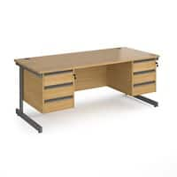 Dams International Straight Desk with Oak Coloured MFC Top and Graphite Frame Cantilever Legs and 2 x 3 Lockable Drawer Pedestals Contract 25 1800 x 800 x 725mm