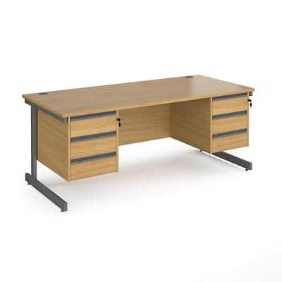 Dams International Straight Desk with Oak Coloured MFC Top and Graphite Frame Cantilever Legs and 2 x 3 Lockable Drawer Pedestals Contract 25 1800 x 800 x 725mm
