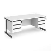 Dams International Straight Desk with White MFC Top and Graphite Frame Cantilever Legs and 2 x 3 Lockable Drawer Pedestals Contract 25 1800 x 800 x 725mm