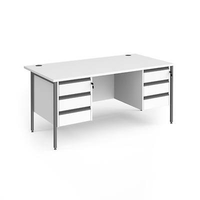 Dams International Straight Desk with White MFC Top and Graphite H-Frame Legs and 2 x 3 Lockable Drawer Pedestals Contract 25 1600 x 800 x 725mm
