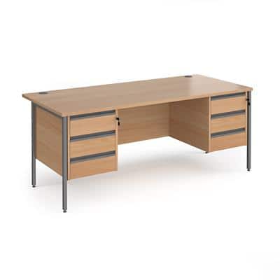 Dams International Straight Desk with Beech Coloured MFC Top and Graphite H-Frame Legs and 2 x 3 Lockable Drawer Pedestals Contract 25 1800 x 800 x 725mm