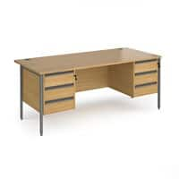 Dams International Straight Desk with Oak Coloured MFC Top and Graphite H-Frame Legs and 2 x 3 Lockable Drawer Pedestals Contract 25 1800 x 800 x 725mm