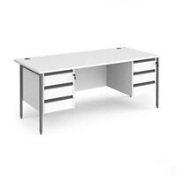 Dams International Straight Desk with White MFC Top and Graphite H-Frame Legs and 2 x 3 Lockable Drawer Pedestals Contract 25 1800 x 800 x 725mm