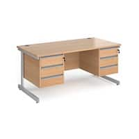 Dams International Straight Desk with Beech Coloured MFC Top and Silver Frame Cantilever Legs and 2 x 3 Lockable Drawer Pedestals Contract 25 1600 x 800 x 725mm