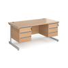 Dams International Straight Desk with Beech Coloured MFC Top and Silver Frame Cantilever Legs and 2 x 3 Lockable Drawer Pedestals Contract 25 1600 x 800 x 725mm