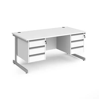 Dams International Straight Desk with White MFC Top and Silver Frame Cantilever Legs and 2 x 3 Lockable Drawer Pedestals Contract 25 1600 x 800 x 725mm