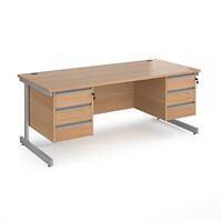 Dams International Straight Desk with Beech Coloured MFC Top and Silver Frame Cantilever Legs and 2 x 3 Lockable Drawer Pedestals Contract 25 1800 x 800 x 725mm