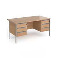 Dams International Straight Desk with Beech Coloured MFC Top and Silver H-Frame Legs and 2 x 3 Lockable Drawer Pedestals Contract 25 1600 x 800 x 725mm