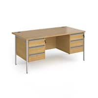 Dams International Straight Desk with Oak Coloured MFC Top and Silver H-Frame Legs and 2 x 3 Lockable Drawer Pedestals Contract 25 1600 x 800 x 725mm