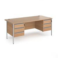 Dams International Straight Desk with Beech Coloured MFC Top and Silver H-Frame Legs and 2 x 3 Lockable Drawer Pedestals Contract 25 1800 x 800 x 725mm