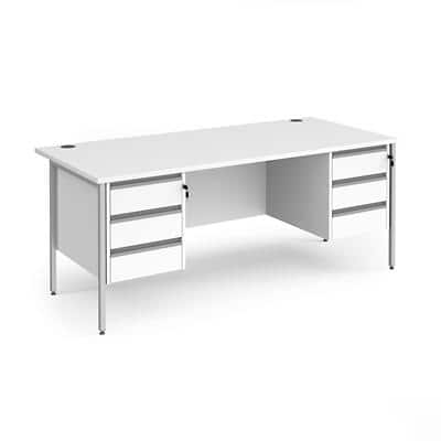 Dams International Straight Desk with White MFC Top and Silver H-Frame Legs and 2 x 3 Lockable Drawer Pedestals Contract 25 1800 x 800 x 725mm