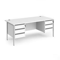 Dams International Straight Desk with White MFC Top and Silver H-Frame Legs and 2 x 3 Lockable Drawer Pedestals Contract 25 1800 x 800 x 725mm