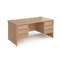 Dams International Straight Desk with Beech Coloured MFC Top and Silver Frame Panel Legs and 2 x 3 Lockable Drawer Pedestals Contract 25 1600 x 800 x 725mm