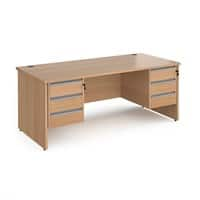 Dams International Straight Desk with Beech Coloured MFC Top and Silver Frame Panel Legs and 2 x 3 Lockable Drawer Pedestals Contract 25 1800 x 800 x 725mm