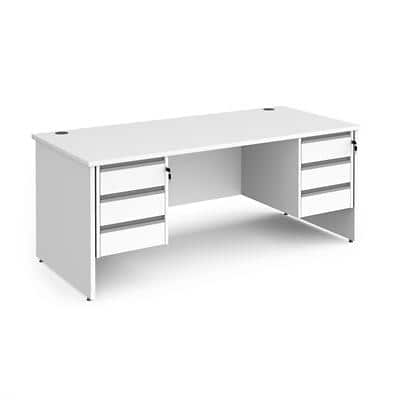 Dams International Straight Desk with White MFC Top and Silver Frame Panel Legs and 2 x 3 Lockable Drawer Pedestals Contract 25 1800 x 800 x 725mm