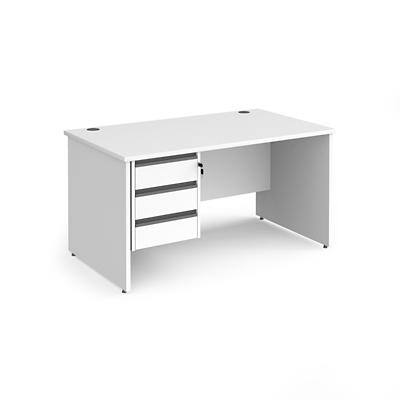 Dams International Straight Desk with White MFC Top and Graphite Frame Panel Legs and 3 Lockable Drawer Pedestal Contract 25 1400 x 800 x 725mm