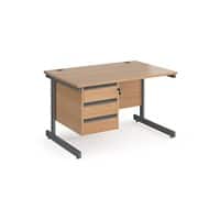 Dams International Straight Desk with Beech Coloured MFC Top and Graphite Frame Cantilever Legs and 3 Lockable Drawer Pedestal Contract 25 1200 x 800 x 725mm