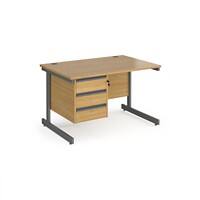 Dams International Straight Desk with Oak Coloured MFC Top and Graphite Frame Cantilever Legs and 3 Lockable Drawer Pedestal Contract 25 1200 x 800 x 725mm