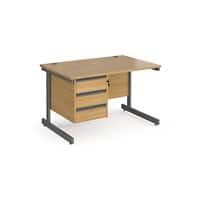 Dams International Straight Desk with Oak Coloured MFC Top and Graphite Frame Cantilever Legs and 3 Lockable Drawer Pedestal Contract 25 1200 x 800 x 725mm