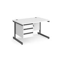 Dams International Straight Desk with White MFC Top and Graphite Frame Cantilever Legs and 3 Lockable Drawer Pedestal Contract 25 1200 x 800 x 725mm