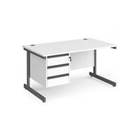 Dams International Contract 25 Straight Desk with White MFC Top and Graphite Frame Cantilever Legs and 3 Lockable Drawer Pedestal 1,400 x 800 x 725 mm