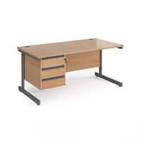 Dams International Straight Desk with Beech Coloured MFC Top and Graphite Frame Cantilever Legs and 3 Lockable Drawer Pedestal Contract 25 1600 x 800 x 725mm