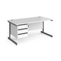 Dams International Straight Desk with White MFC Top and Graphite Frame Cantilever Legs and 3 Lockable Drawer Pedestal Contract 25 1600 x 800 x 725mm
