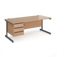 Dams International Straight Desk with Beech Coloured MFC Top and Graphite Frame Cantilever Legs and 3 Lockable Drawer Pedestal Contract 25 1800 x 800 x 725mm