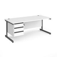 Dams International Straight Desk with White MFC Top and Graphite Frame Cantilever Legs and 3 Lockable Drawer Pedestal Contract 25 1800 x 800 x 725mm