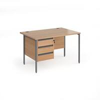 Dams International Straight Desk with Beech Coloured MFC Top and Graphite H-Frame Legs and 3 Lockable Drawer Pedestal Contract 25 1200 x 800 x 725mm