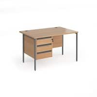 Dams International Straight Desk with Beech Coloured MFC Top and Graphite H-Frame Legs and 3 Lockable Drawer Pedestal Contract 25 1200 x 800 x 725mm