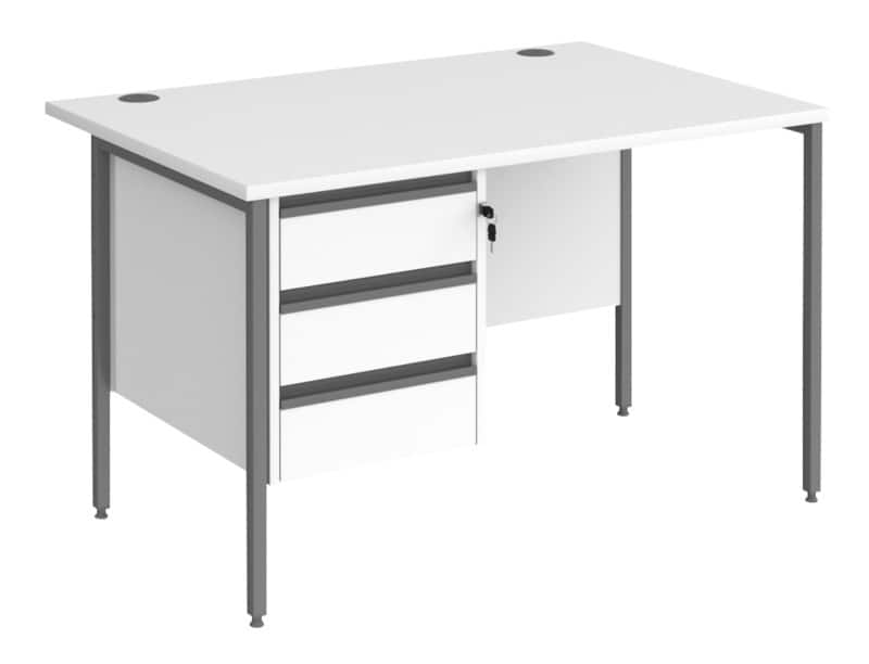 Dams International Straight Desk with 3 Drawer Pedestal Rectangular H-Frame 3 Drawers 1,200 (W) x 800 (D) x 725 (H) mm MFC (Melamine Faced Chipboard)