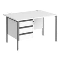 Dams International Straight Desk with White MFC Top and Graphite H-Frame Legs and 3 Lockable Drawer Pedestal Contract 25 1200 x 800 x 725mm