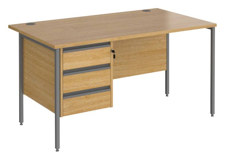 Dams International Straight Desk with 3 Drawer Pedestal Rectangular Oak H-Frame 3 Drawers 1,400 (W) x 800 (D) x 725 (H) mm MFC (Melamine Faced Chipboard)