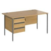 Dams International Straight Desk with Oak Coloured MFC Top and Graphite H-Frame Legs and 3 Lockable Drawer Pedestal Contract 25 1400 x 800 x 725mm