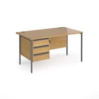 Dams International Straight Desk with Oak Coloured MFC Top and Graphite H-Frame Legs and 3 Lockable Drawer Pedestal Contract 25 1400 x 800 x 725mm